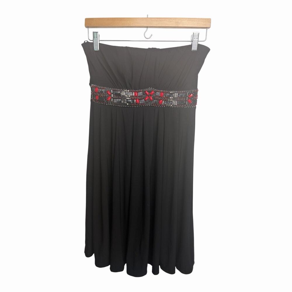 White House Black Market Strapless Dress Womens 2 Black Beaded Cocktail